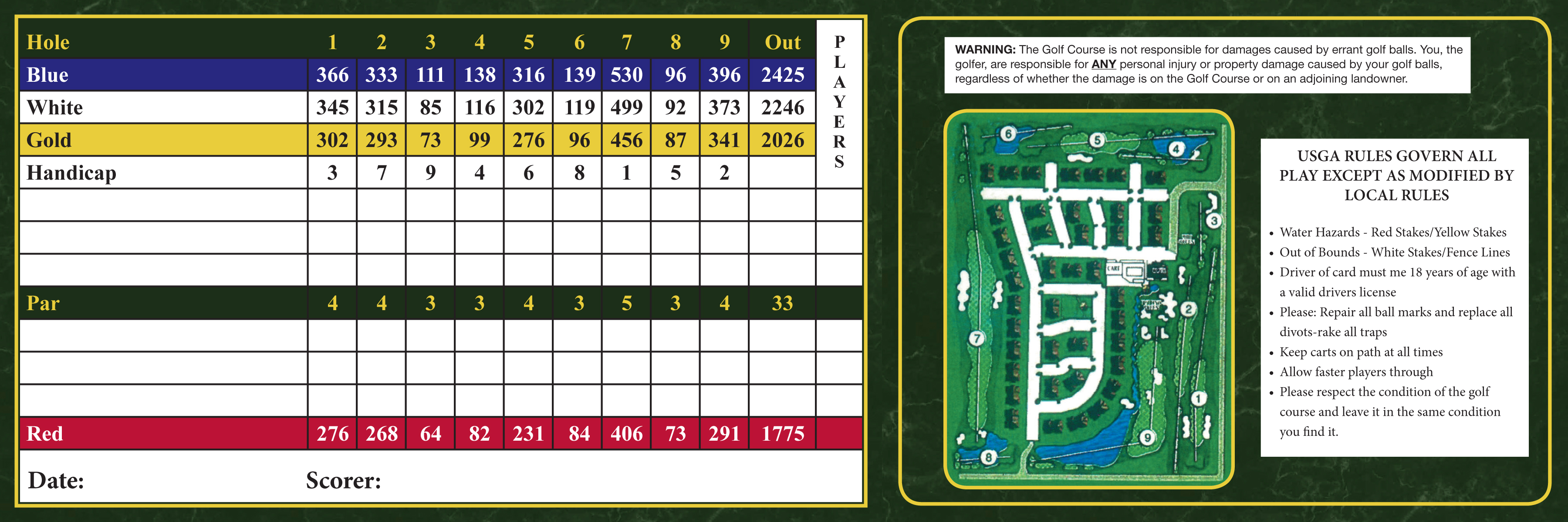 Scorecard The Links at Springdale